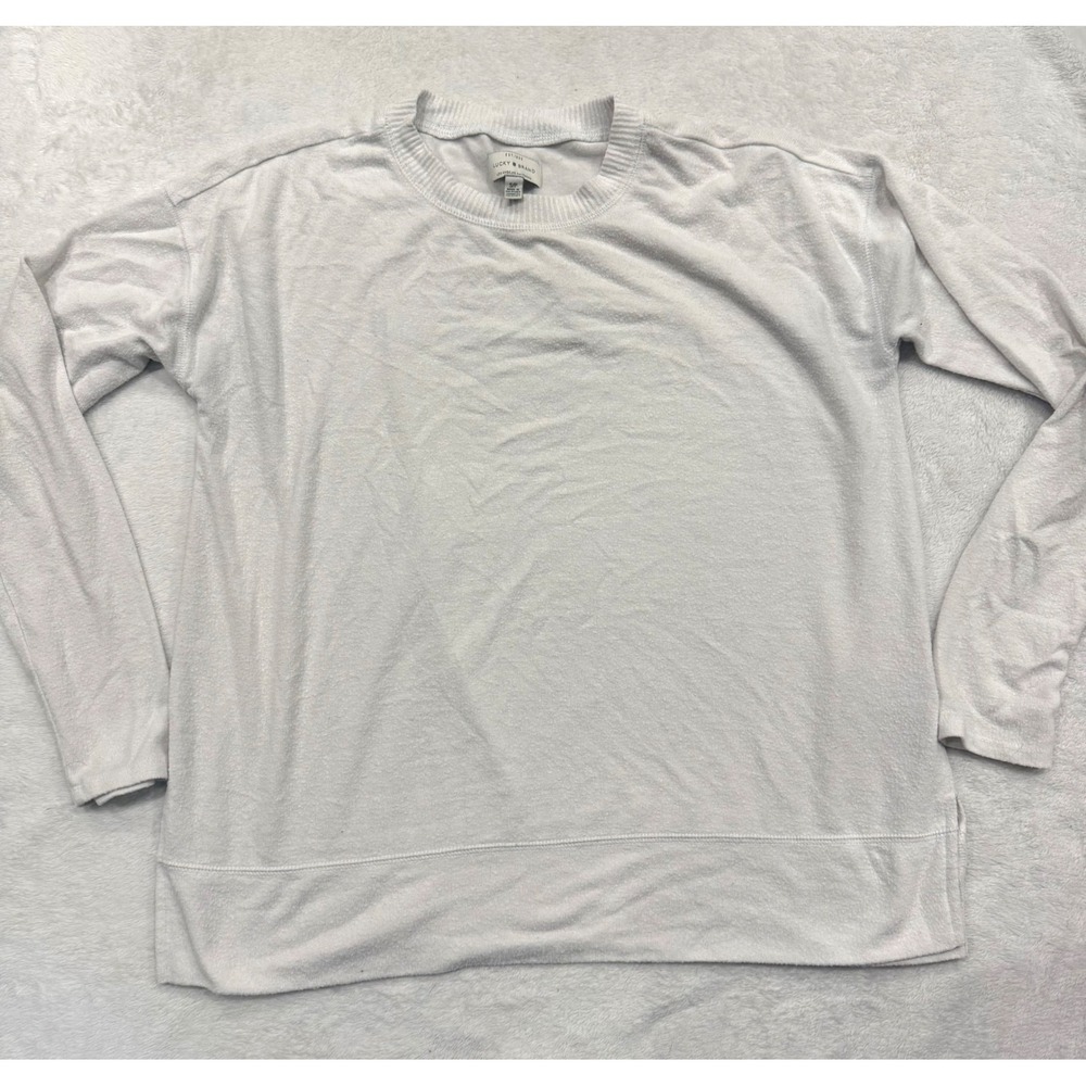 Lucky Brand Womens Off White Long Sleeve Crewneck Knit Top Size Small RN 80318